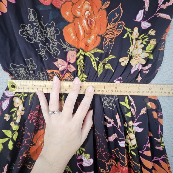 Lulus Maxi Dress Womens S Dark Floral Side Slit Babydoll Formal Elegant Timeless - Picture 14 of 15